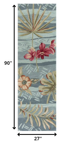 Seafoam Green Machine Woven Tropical Plants Indoor Area Rug